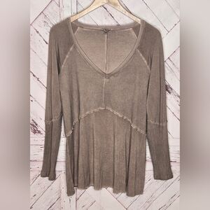 POL Mineral Wash Ribbed Texture Tunic Taupe Medium